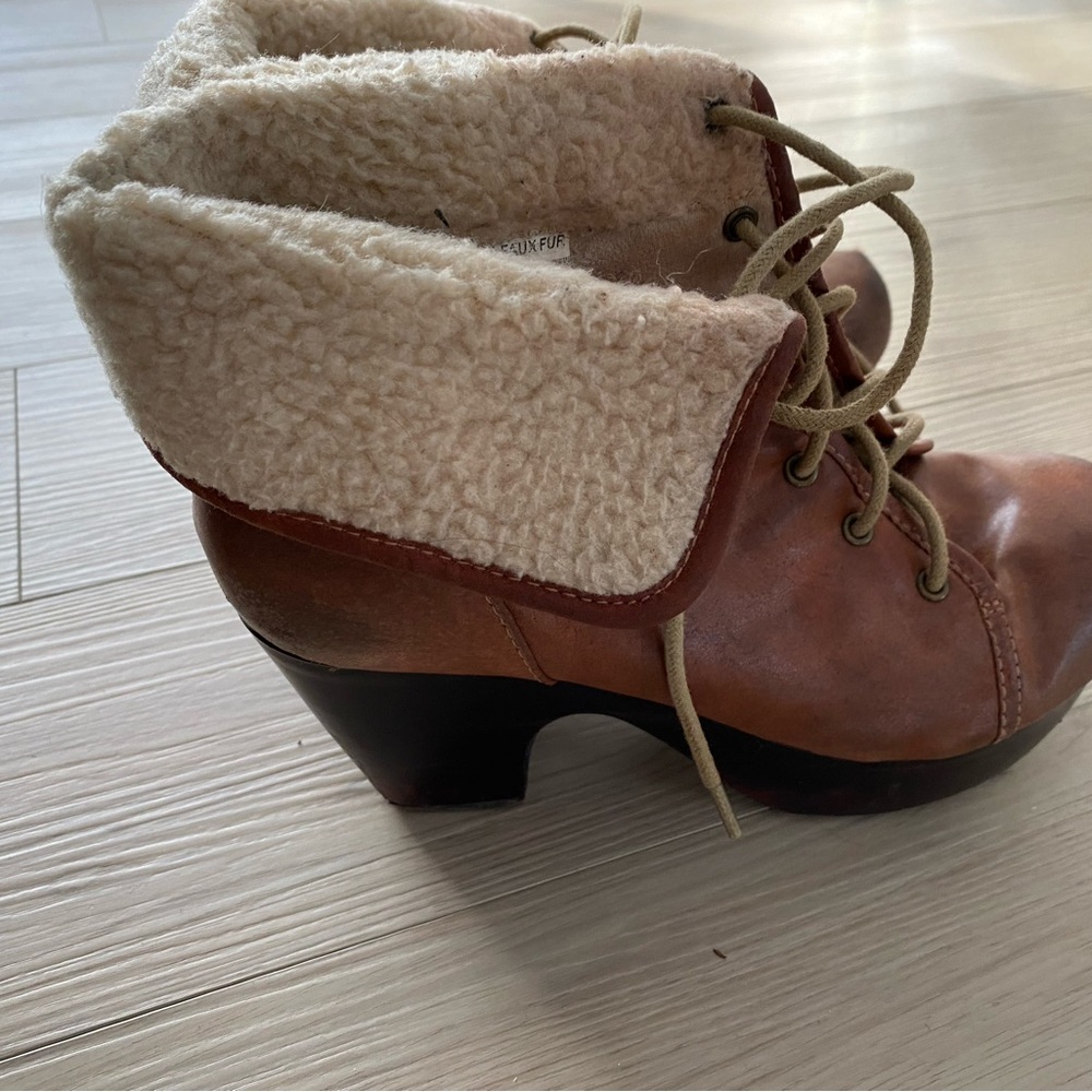 BC Footwear Brown and Cream Platform Heeled Boots with Fold-Over Top